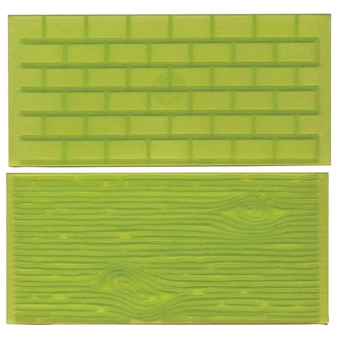 Bake Fun Set 2 Tappetini per Impressioni Scacchiera e Muro di Pietra per Pasta di Zucchero Marzapane 145x70 mm