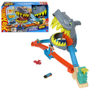 Hot Wheels JHL96 City Squalo Scontri in Spiaggia Playset Pista con Veicolo Die-Cast Scala 1:64 Speed Snap colore Multicolore