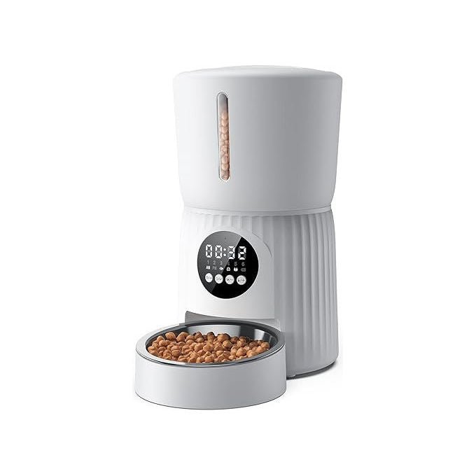 Carepet W01K-2 Distributore Automatico Cibo 4,5 L Doppia Ciotola Camera App Cani e Gatti colore Bianco