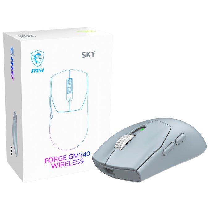 MSI FORGE GM340 WIRELESS SKY Mouse Gaming Ottico 12000 DPI RF 2.4 GHz Bluetooth 5.2 Ambidestro colore Azzurro