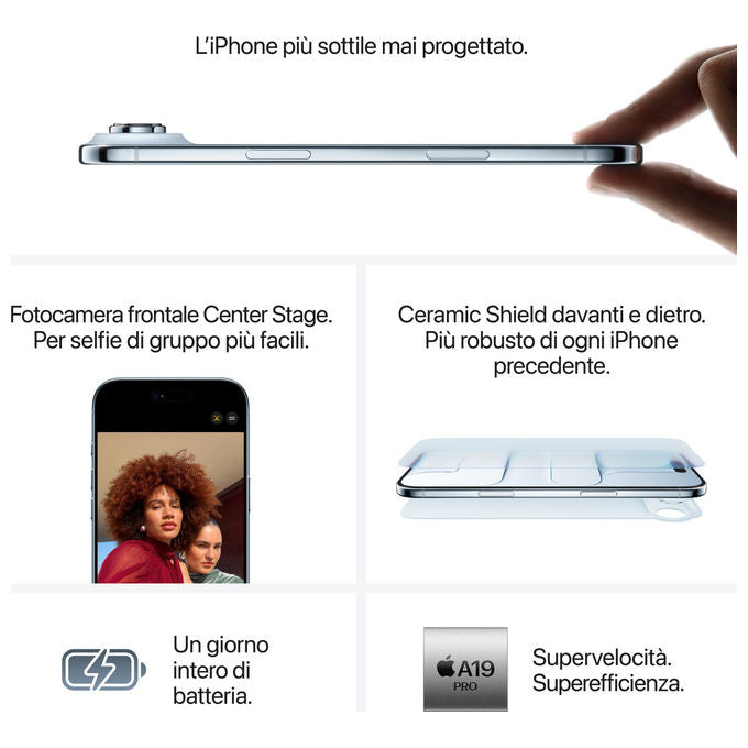 Apple MG2L4QL-A iPhone Air Smartphone 256GB OLED 6.5'' 5G chip A19 Pro fotocamera 48MP iOS 26 colore Nero Siderale