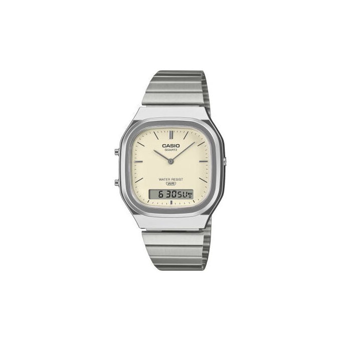 Casio AQ-240E-7A2EF Orologio Vintage Quarzo Analogico-Digitale Acciaio Inossidabile Argento colore Crema