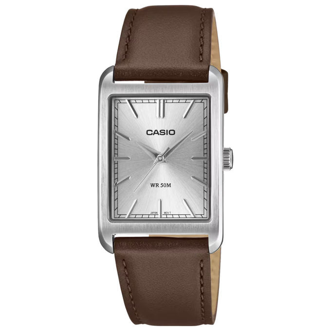 Casio MTP-B215L-7AVER Collection Orologio uomo pelle marrone quarzo ARGENTO