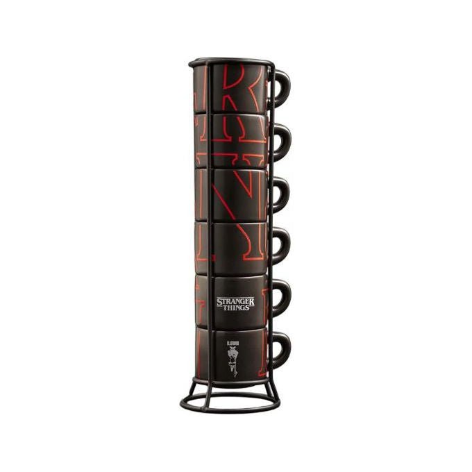 Bialetti STRTH02P Stranger Things Set 6 Tazzine da Caffe' Impilabili Ceramica Glow in the Dark 80ml colore Nero