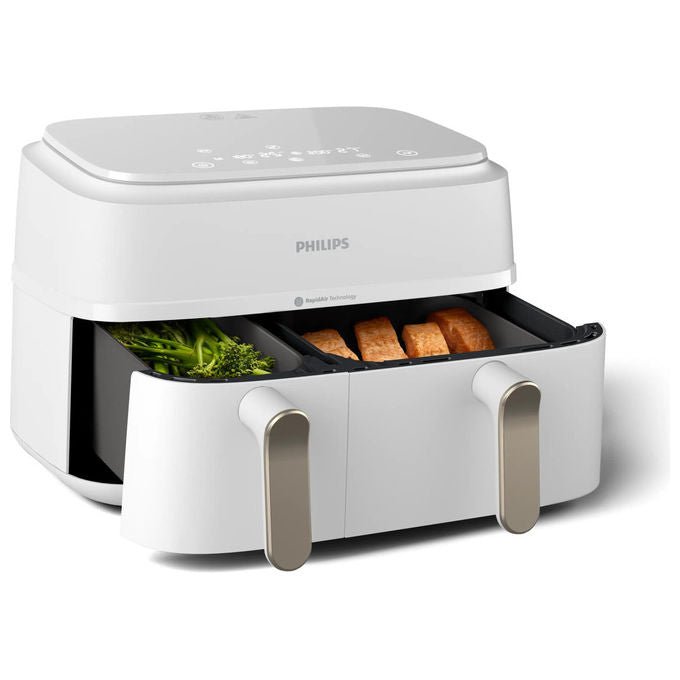 Philips NA353-10 Friggitrice ad aria Doppio Cestello 2750W 9L LED Touch colore Champagne Bianco
