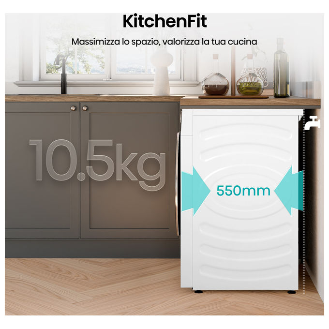 Hisense WF5I1045BWQ Lavatrice Frontale 10.5 Kg 1400 rpm Classe A AutoDose Vapore Wi-Fi (84.5x59.5x55 cm) colore Bianco