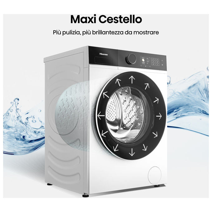 Hisense WF5I1045BWQ Lavatrice Frontale 10.5 Kg 1400 rpm Classe A AutoDose Vapore Wi-Fi (84.5x59.5x55 cm) colore Bianco