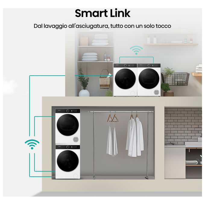 Hisense WF5I1045BWQ Lavatrice Frontale 10.5 Kg 1400 rpm Classe A AutoDose Vapore Wi-Fi (84.5x59.5x55 cm) colore Bianco