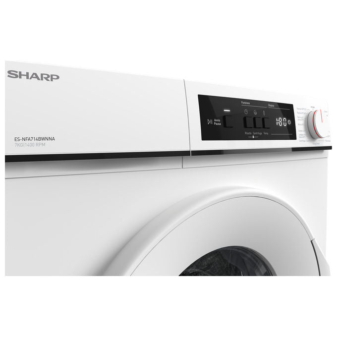 Sharp ES-NFA714BWNNA Lavatrice Caricamento Frontale 7 kg 1400 rpm Classe A Motore Inverter Bianco (84.5x59.7x49.7 cm)