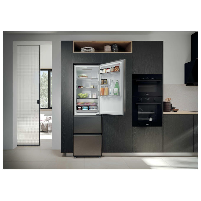 Haier HTR3518ENMX Frigorifero Combinato 303 L 185 cm Classe E 35 dB No Frost 3 Porte colore Acciaio Inox
