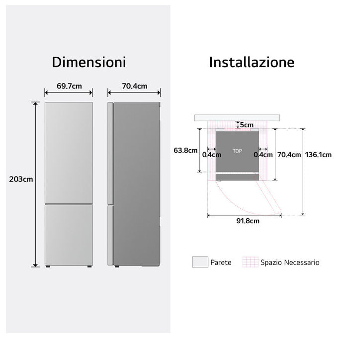 LG GBBW322CPY Fit and Max Frigorifero Combinato 465 L 203 cm Classe C 33 dB Total No Frost Wi-Fi (203x70x70 cm) colore Argento