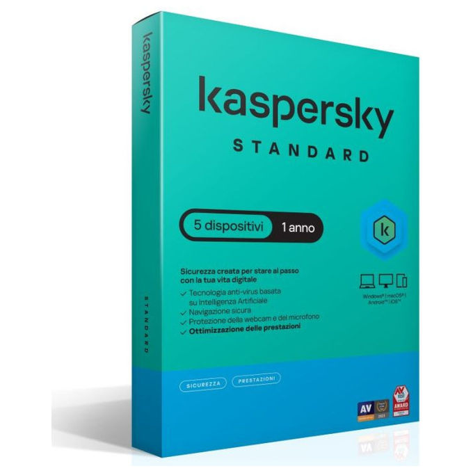 Kaspersky KL1041T5EFS-SSB Standard Antivirus SlimBox 5 Dispositivi 1 Anno Windows macOS Android iOS