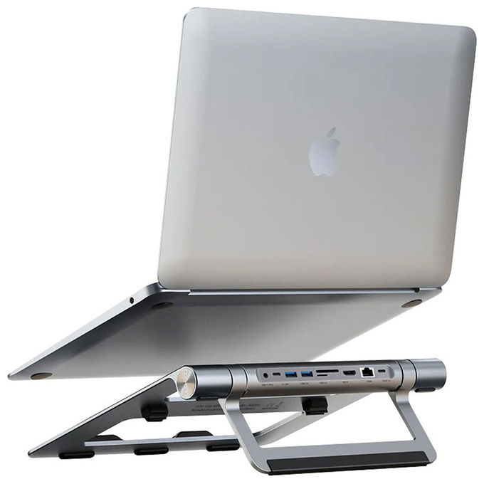 Techly ICA-NTB DOCK91 Docking Station USB-C 9 in 1 Stand Notebook Pieghevole HDMI 4K Ethernet Gigabit 100W colore Argento
