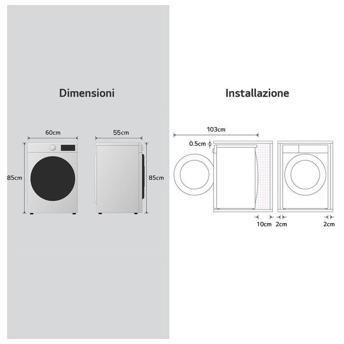 LG W4NX1085NWB Serie X1 Lavasciuga Frontale 8-5 Kg 1400 rpm Classe A-E Wi-Fi Allergy Care (85x60x55 cm) colore Bianco