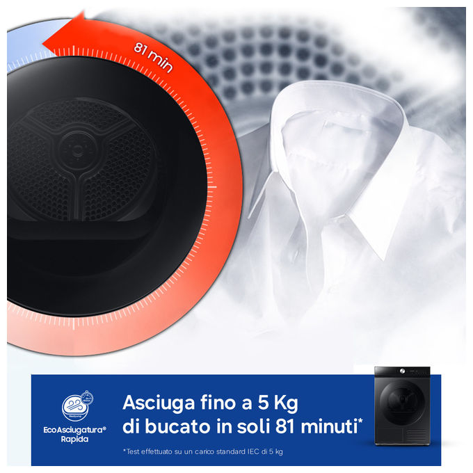 Samsung DV90DB8845GB Serie 8 Asciugatrice Pompa di Calore 9 Kg Classe A Wi-Fi AI Control QuickDrive (85x60x60 cm) colore Nero