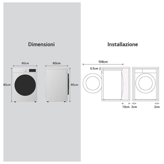 LG RNA1008NWK Asciugatrice Pompa di Calore 8 Kg Classe D 8 Programmi Sensore Asciugatura (85x60x60 cm) colore Bianco