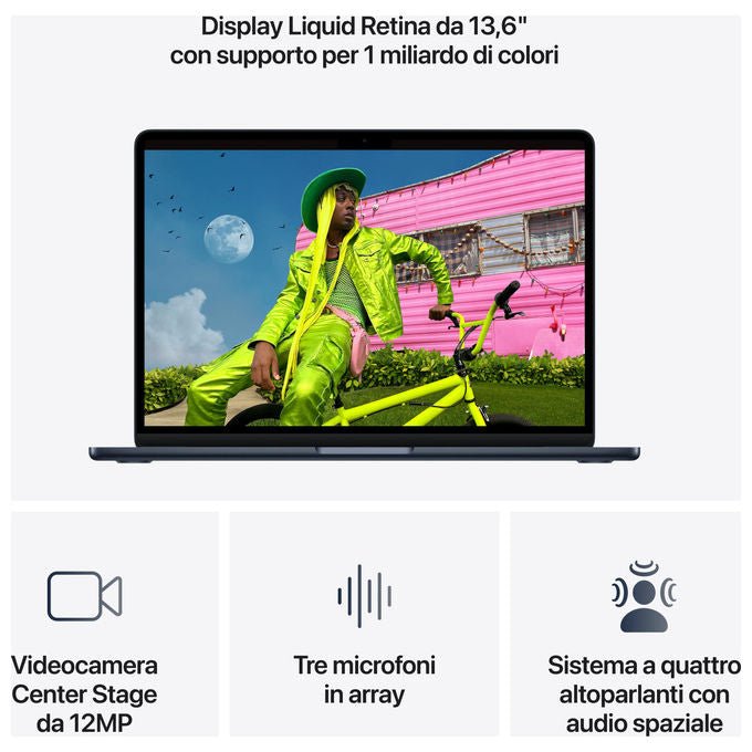 Apple MDHF4T-A MacBook Air 13'' Notebook Chip M5 CPU 10-core GPU 10-core 16GB SSD 1TB Wi-Fi 7 colore Mezzanotte