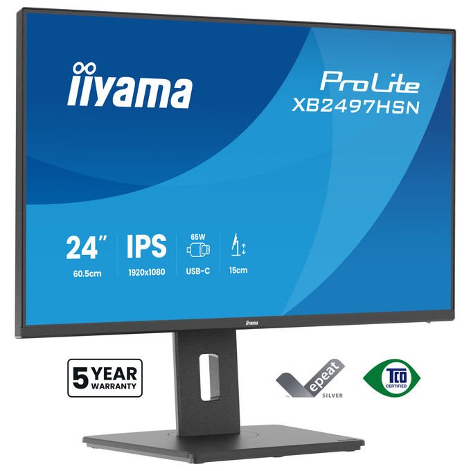Iiyama XB2497HSN-B1 ProLite Monitor PC 23.8'' IPS Full HD 100Hz 1ms USB-C 65W Hub USB 3.2 LAN AMD FreeSync colore Nero