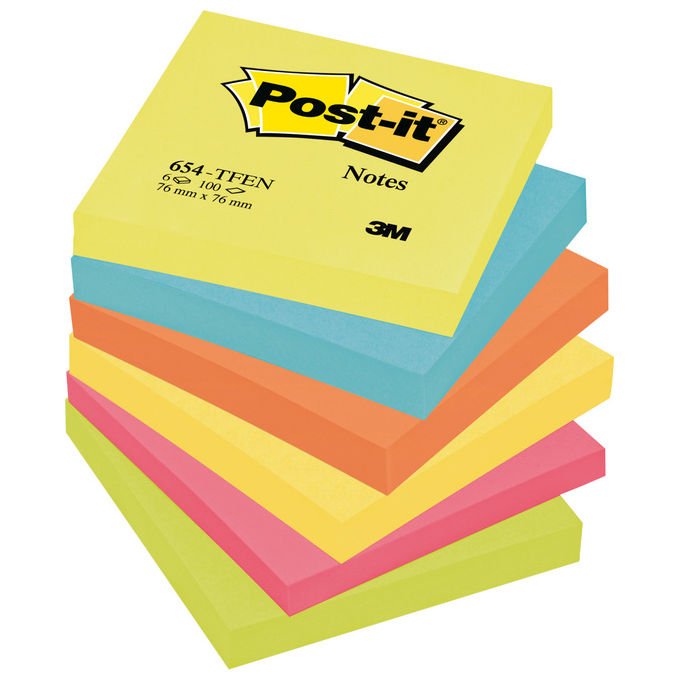 Post-it 7100410435 654-6-TFEN Blocchetto Adesivo 76x76 mm 100 fogli Espositore 60 pz colore Assortiti