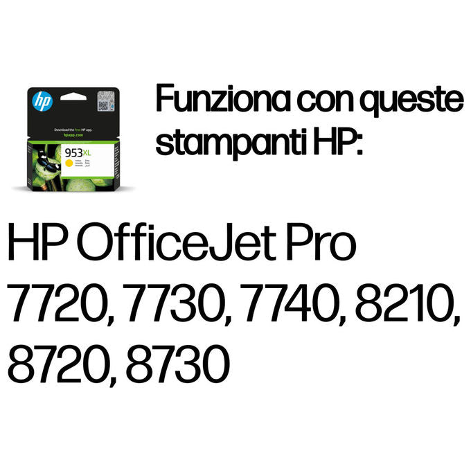 HP F6U18AE 953XL Cartuccia Inkjet Alta Capacita' Inchiostro a Pigmento 1450 pagine 18 ml colore Giallo