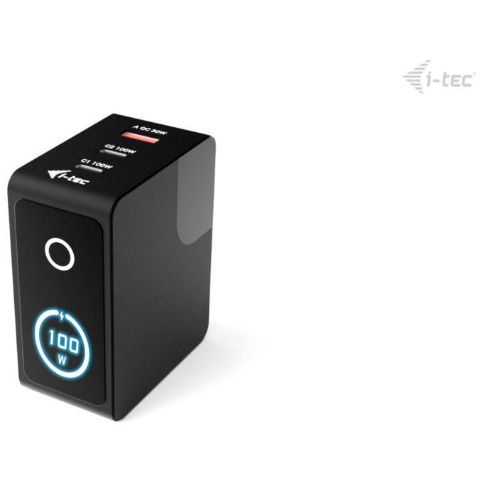 I-tec CHARGER-INTG100W Caricabatterie Multiporta 100W 2x USB-C 1x USB-A Display LCD Touch Ricarica Rapida colore Nero