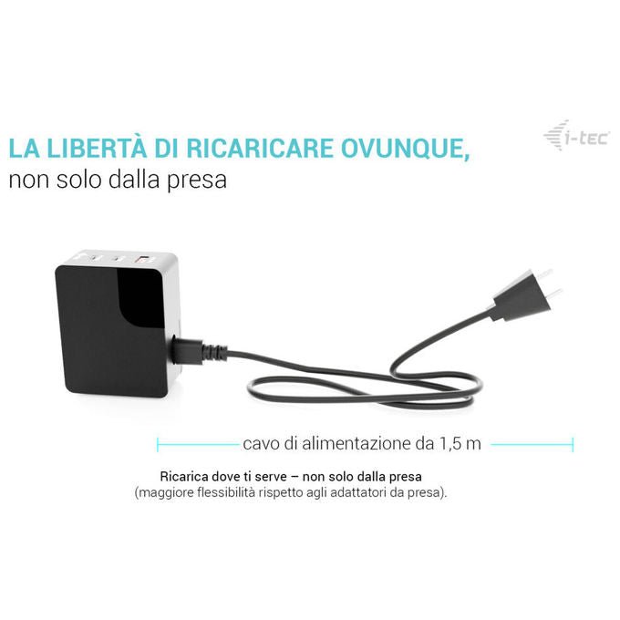 I-tec CHARGER-INTG100W Caricabatterie Multiporta 100W 2x USB-C 1x USB-A Display LCD Touch Ricarica Rapida colore Nero