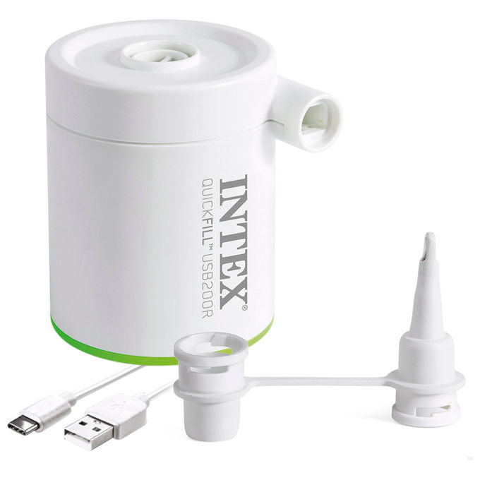 Intex 66637 QuickFill USB200R Pompa Elettrica Ricaricabile Gonfia e Sgonfia 200 L-min 2 Ugelli colore Bianco