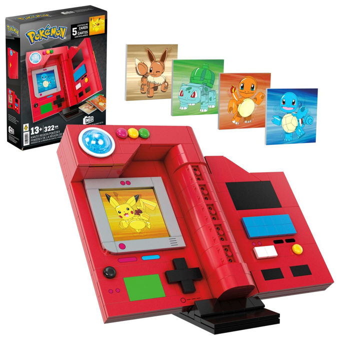 MEGA HYM37 Pokémon Pokédex Regione Kanto Set da Costruzione 322 Pezzi con Luce e 5 Carte Lenticolari colore Multicolore