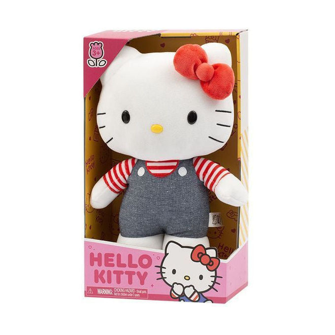 Hello Kitty HKT13300 Peluche 30 cm Outfit Moda Tutina Jeans Fiocco Rosso colore Blu Denim