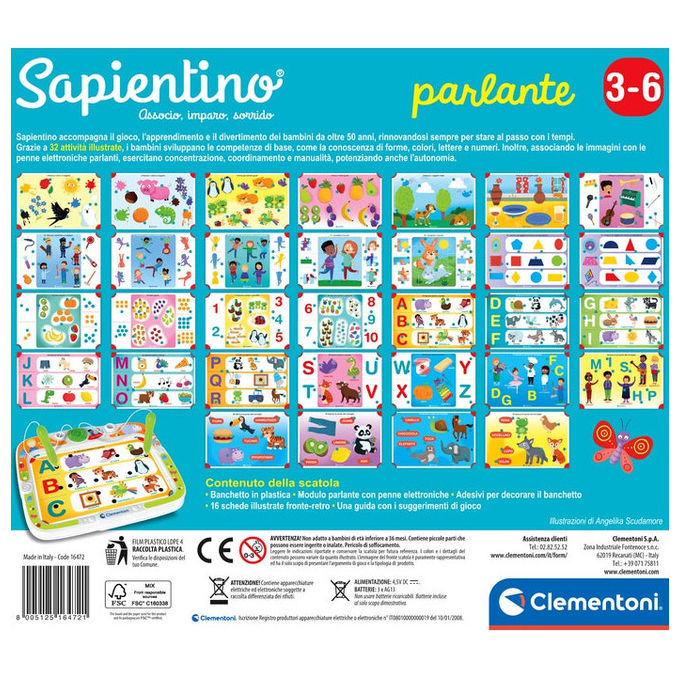 Clementoni 16472 Sapientino Parlante Gioco Educativo con Penne Interattive 3-6 Anni 16 Schede 32 Attivita' colore Multicolore