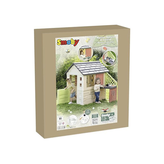 Smoby 7600810739 Life Casetta Natura per Bambini con Cucina Esterna 17 Accessori Plastica Riciclata 57% Anti UV 2+ anni colore Multicolore