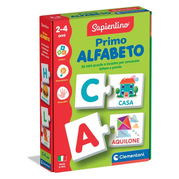 Clementoni 16839 Sapientino Primo Alfabeto Gioco Educativo 52 Tessere Autocorrettive 2-4 Anni Made in Italy
