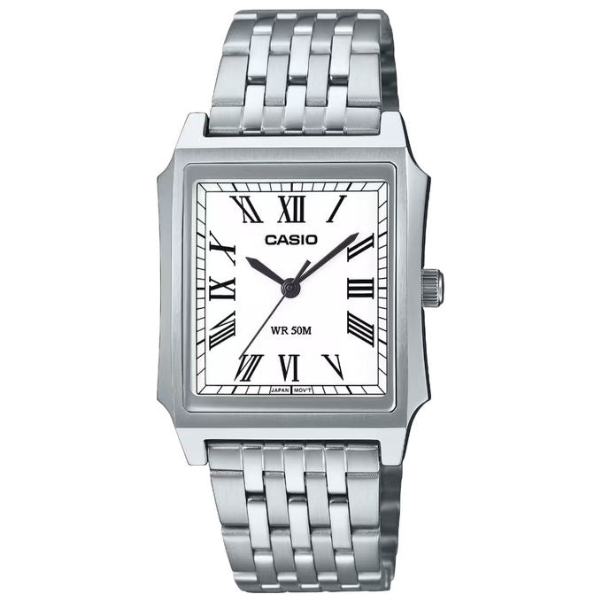 Casio MTP-B190D-7BVEF Collection Orologio Uomo Analogico Quarzo Cassa Rettangolare Acciaio 41x31.5mm Cinturino Acciaio colore Bianco
