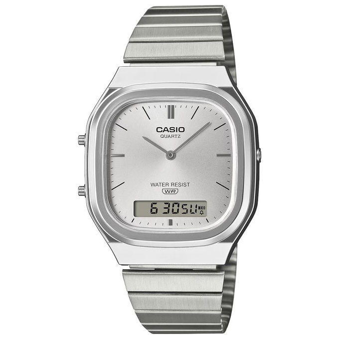 Casio AQ-240E-7AEF Vintage Orologio Analogico Digitale Dual Time Quarzo Cassa Resina Cinturino Acciaio Inox colore Argento