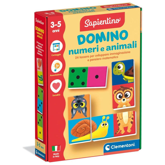 Clementoni 16841 Sapientino Domino Numeri e Animali Gioco Educativo Metodo Montessori 3-5 Anni 24 Tessere Made in Italy