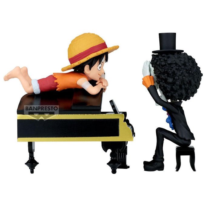 Banpresto BPR29640 World Collectable Figure Log Stories One Piece Monkey D. Luffy e Brook Mini-diorama PVC 8cm colore Multicolore