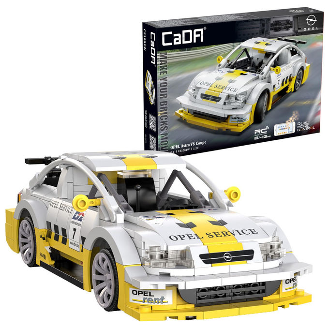 CaDA C51081W Opel Astra V8 Coupé Macchina Radiocomandata 330 Pezzi Scala 1:20 RC 2,4 GHz Bluetooth colore Bianco Giallo