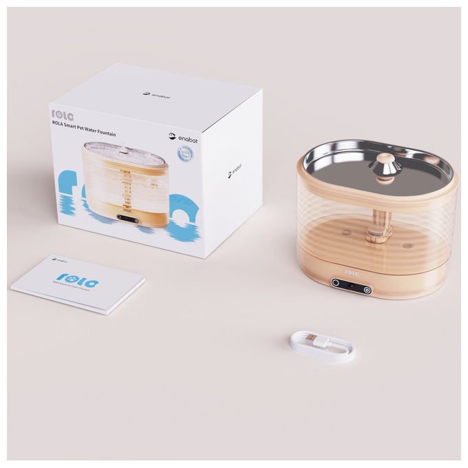 Enabot WH287358 Rola Fontanella Acqua per Gatti Senza Fili 2 L Batteria 5000 mAh Autonomia 60 giorni Wi-Fi App colore Beige