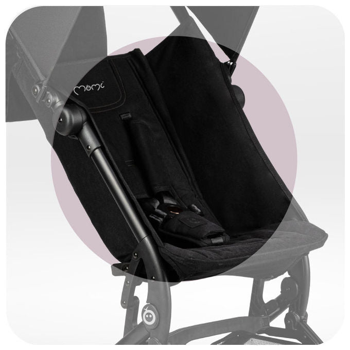 MoMi WOSP00033 Grace Passeggino da Viaggio Compatto Pieghevole telaio alluminio cinture 5 punti zaino incluso colore Nero