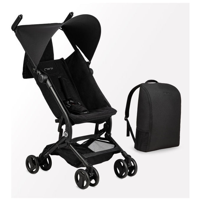 MoMi WOSP00033 Grace Passeggino da Viaggio Compatto Pieghevole telaio alluminio cinture 5 punti zaino incluso colore Nero