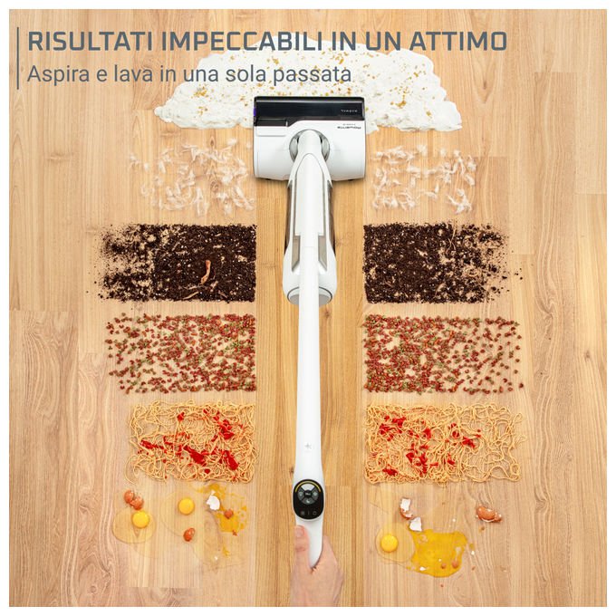 Rowenta GZ7035 X-Clean 10 Aspirapolvere a Bastone 2 in 1 Secco e Bagnato 200 W Autonomia 60 min Autopulizia 400 m² colore Argento Bianco