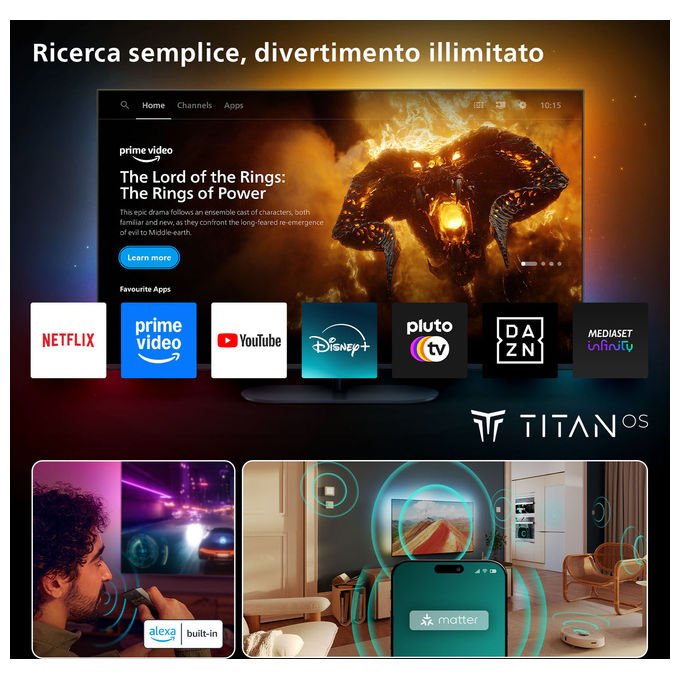 Philips 75MLED920-12 Ambilight Smart TV 75'' QD MiniLED 4K Dolby Vision Dolby Atmos Titan OS 120 Hz HDMI 2.1 colore Nero