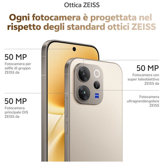 Vivo V70 Smartphone 5G 6.59'' AMOLED 120Hz Snapdragon 7 Gen 4 8 GB 512 GB Tripla Fotocamera 50 MP OIS 6500 mAh colore Nero