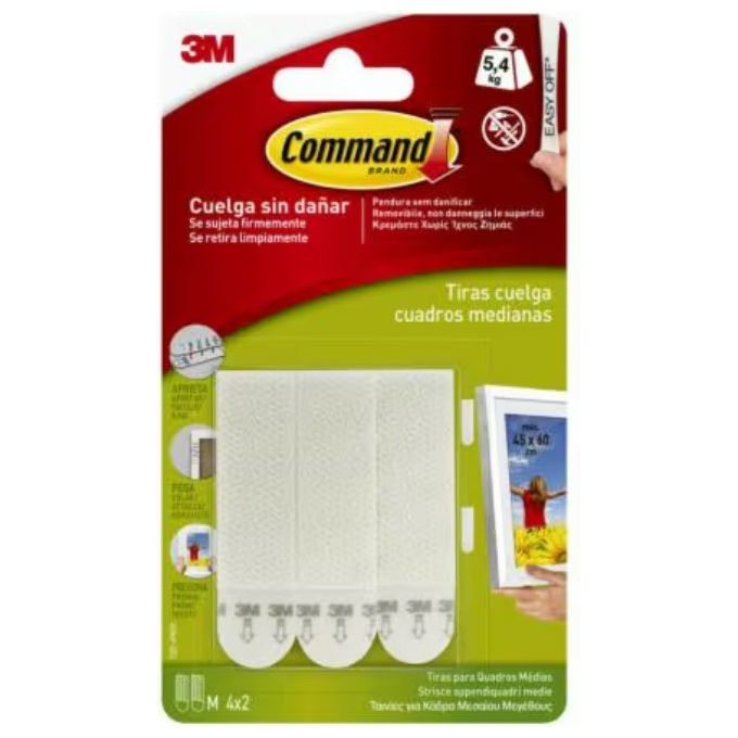 3M 17201-4PK Command Strisce Appendiquadro Medium 4 set capacita' 5,4 Kg uso interno colore Bianco