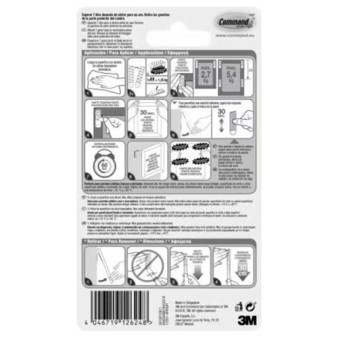 3M 17201-4PK Command Strisce Appendiquadro Medium 4 set capacita' 5,4 Kg uso interno colore Bianco