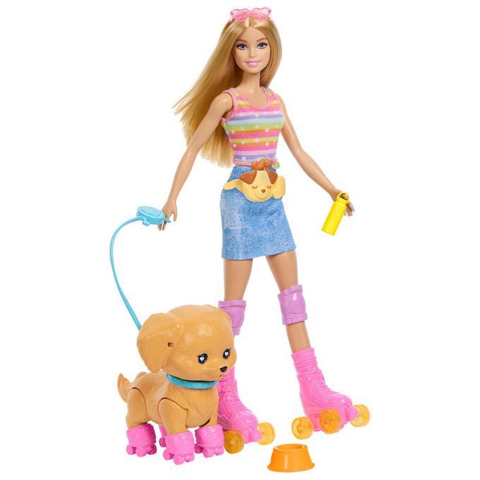 Barbie JMJ44 Bambola alla Moda Pattina e Corre con Cucciolo Abito Rimovibile colore Biondo