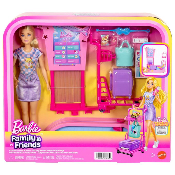 Barbie JMJ49 Avventure Senza Limiti Playset Ritiro Bagagli con Bambola Malibu e Nastro Trasportatore 3+ anni