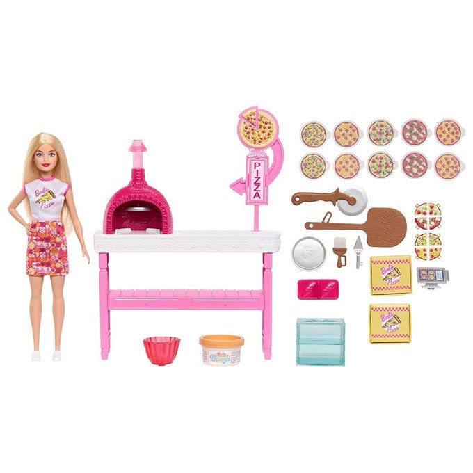 Barbie JMK21 Pizzeria Playset con Bambola e 25 Accessori per Bambini dai 3 Anni