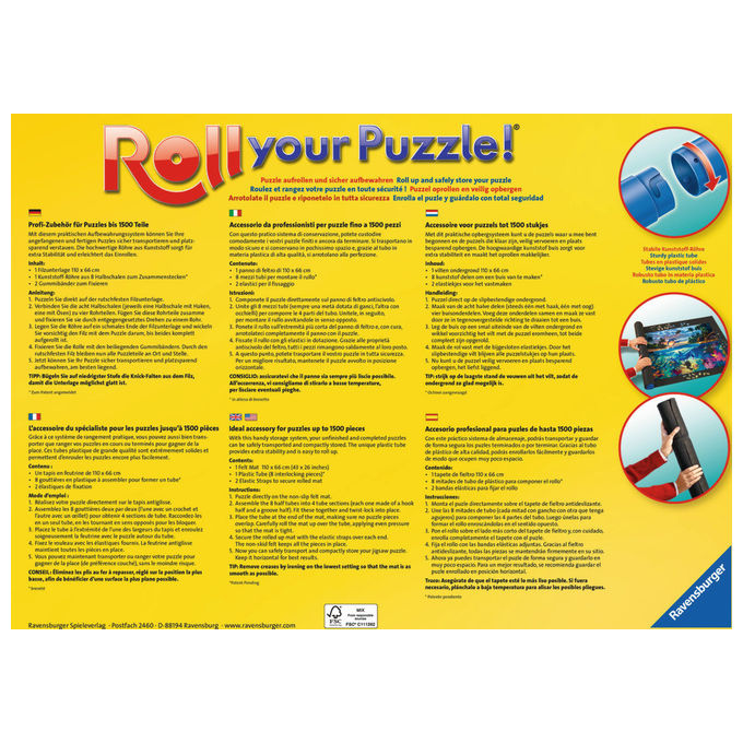 Ravensburger 17956 Roll Your Puzzle Tappetino Arrotolabile con Tubo per Puzzle da 300 a 1500 Pezzi colore Nero