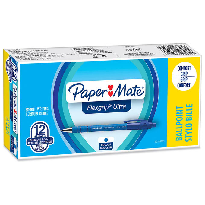 Papermate S0190433 FlexGrip Ultra RT Penna a sfera retrattile punta media 1 mm tratto 0,4 mm confezione 12 pezzi colore Blu